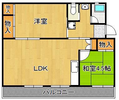 ヴィラナリー中間II 2号棟(2LDK/5階)の間取り写真