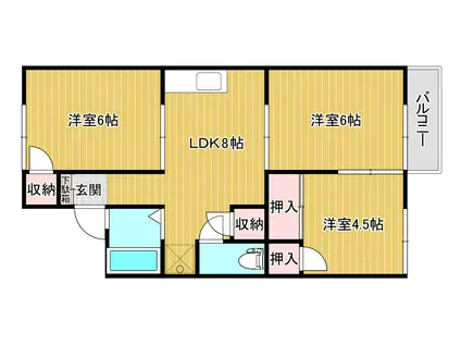 グリーンハイツ花房(3DK/1階)の間取り写真