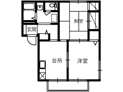 西中央ハイツII D(2DK/2階)の間取り写真