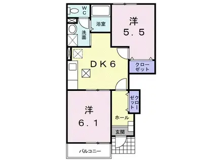 ビーミングベルI(2DK/1階)の間取り写真