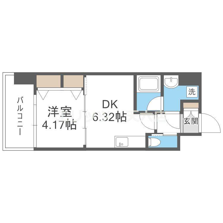 プレジオ江坂II(1DK/10階)の間取り写真