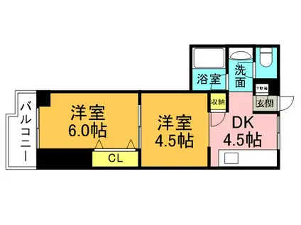 安本ビル(2DK/4階)の間取り写真