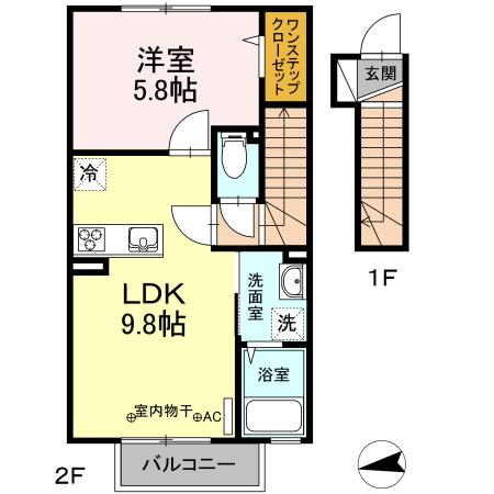 ナツドルーニ(1LDK/2階)の間取り写真