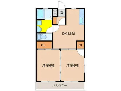 シャンテひえだI(2DK/1階)の間取り写真