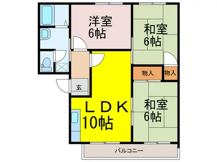 グリーンヒルズ羽生 B棟(3LDK/1階)の間取り写真
