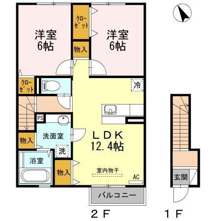 クローバーヒルズ C(2LDK/2階)の間取り写真
