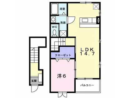 ウインド・ヒルI(1LDK/2階)の間取り写真