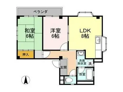 名鉄河和線 高横須賀駅 徒歩20分 3階建 築34年(2LDK/2階)の間取り写真