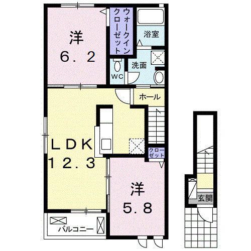 たいしの杜 I(2LDK/2階)の間取り写真