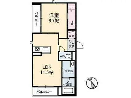 BLOOM-1(1LDK/2階)の間取り写真