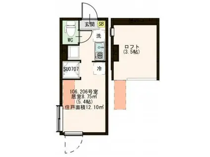 ハーモニーテラス大山III(ワンルーム/1階)の間取り写真