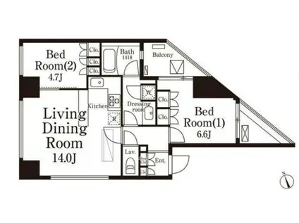 パークキューブ春日安藤坂(2LDK/14階)の間取り写真