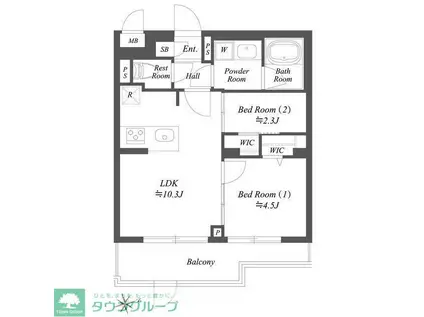 ブランシエスタ用賀(2LDK/1階)の間取り写真