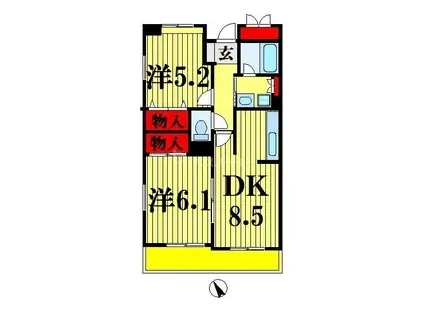 パインエクセレント(2DK/4階)の間取り写真