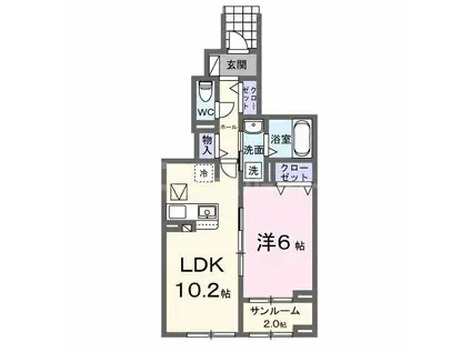イーストフィールドII(1LDK/1階)の間取り写真