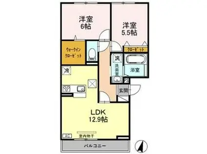 ロイヤルガーデンコート新和 A(2LDK/1階)の間取り写真
