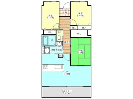カネキビル(3LDK/5階)の間取り写真