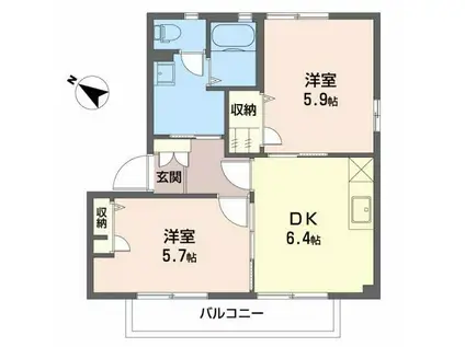 シェル・エリルA(2DK/2階)の間取り写真