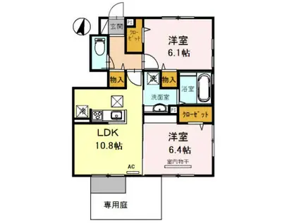 DヴェルジェVI(2LDK/1階)の間取り写真