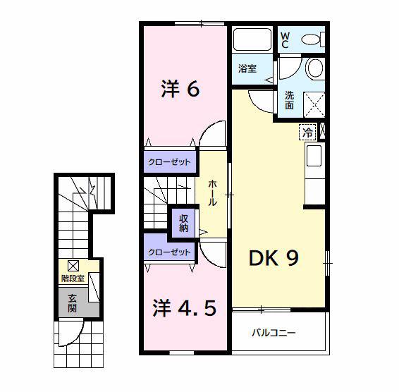 プラムフィールドD(2DK/2階)の間取り写真