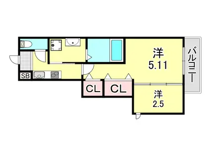 AILE御影塚町(1DK/3階)の間取り写真