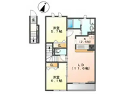 アイディール(2LDK/2階)の間取り写真