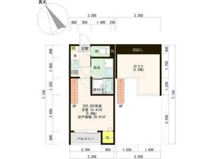 ハーモニーテラス黒松III(1K/2階)の間取り写真