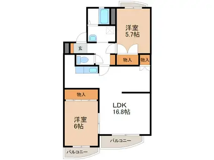 ファミール丁田(2LDK/1階)の間取り写真