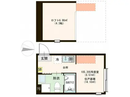 テラス東武練馬(ワンルーム/1階)の間取り写真