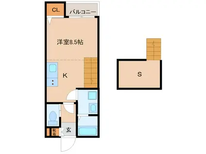 CALM朝倉街道(1SK/1階)の間取り写真