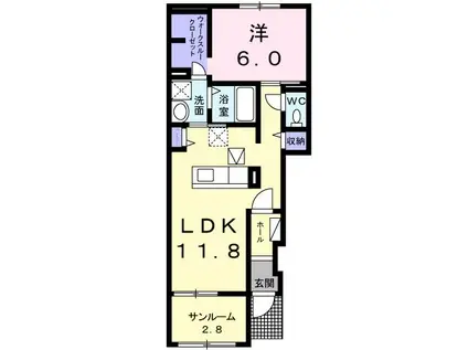 ディア ベルジュI(1LDK/1階)の間取り写真