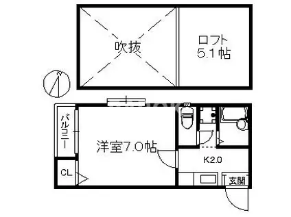 ポラリスCOZY姪浜(1K/1階)の間取り写真