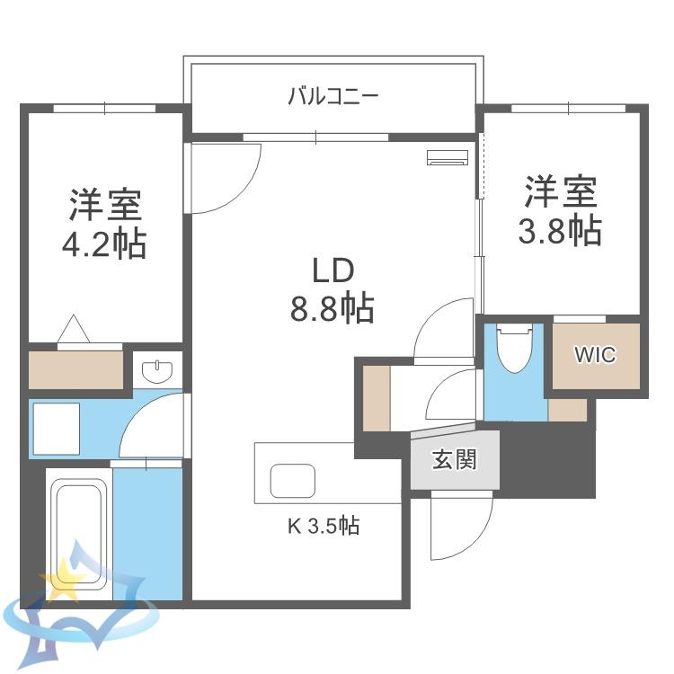 BALBONI山鼻(2LDK/3階)の間取り写真