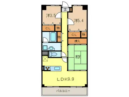 ベレッツァ芦屋III(3LDK/1階)の間取り写真