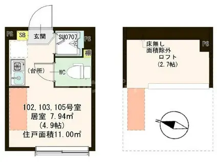 マグノリアテラス東小岩(ワンルーム/1階)の間取り写真