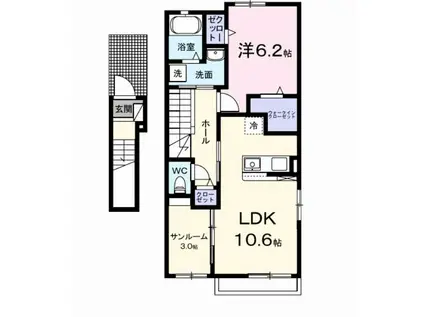 シェル・ブルゥ(1LDK/2階)の間取り写真