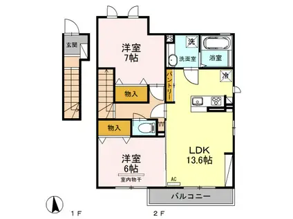 D-ROOMロイヤルヒル I201(2LDK/2階)の間取り写真