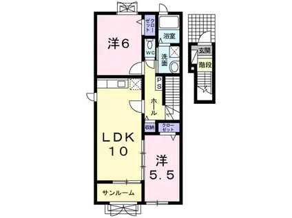 パレス ハチマンI(2LDK/2階)の間取り写真
