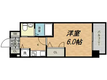 エスリード谷町6丁目(1K/3階)の間取り写真