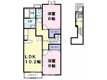 ヴェルタウンC棟(2LDK/2階)の間取り写真