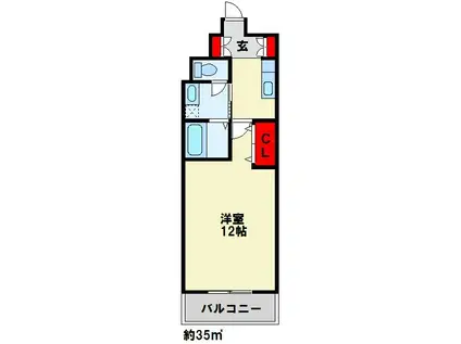 ウエストSIDE(1K/7階)の間取り写真