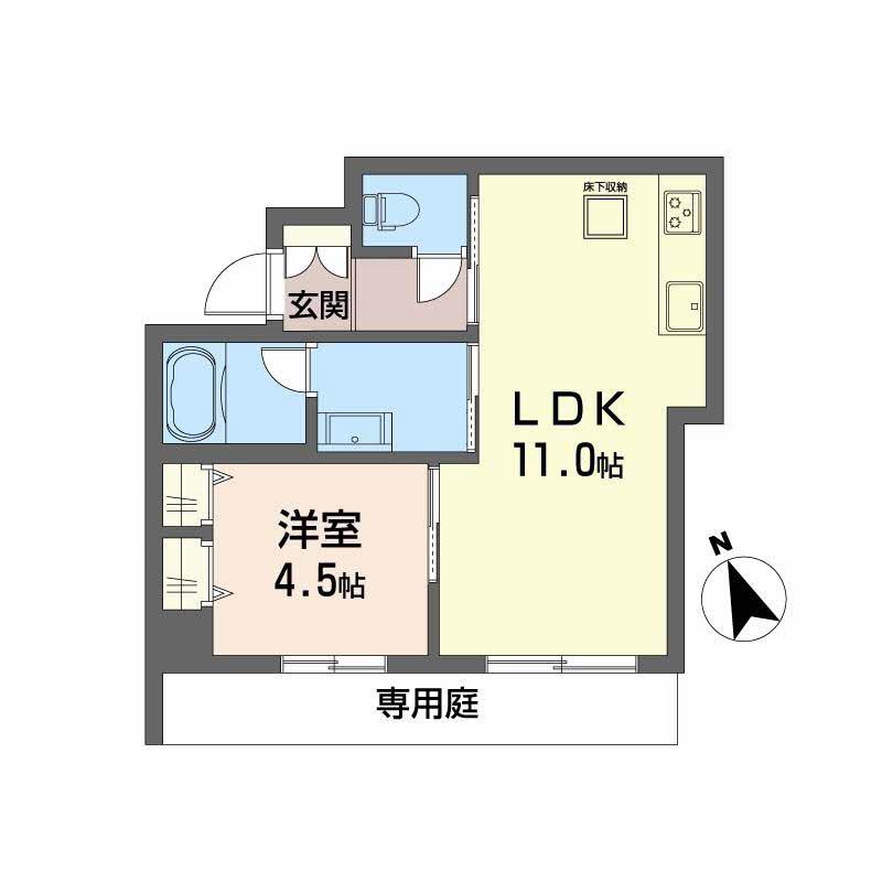 ヴィオラ水前寺(1LDK/1階)の間取り写真