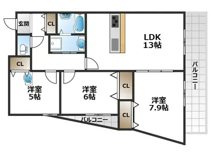 エスタブレ南桜塚(3LDK/3階)の間取り写真