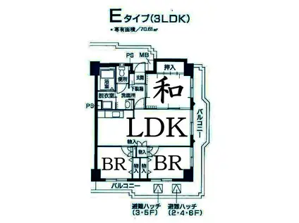 オーバーヒルズ壱番館(3LDK/6階)の間取り写真