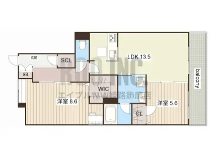 オカバ姫路青山シャーメゾン(2LDK/2階)の間取り写真