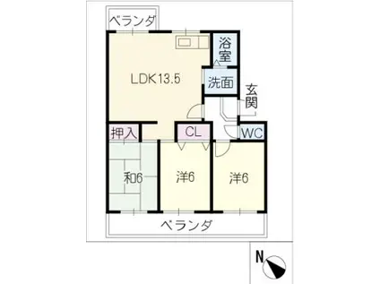 ファミール豊明(3LDK/1階)の間取り写真