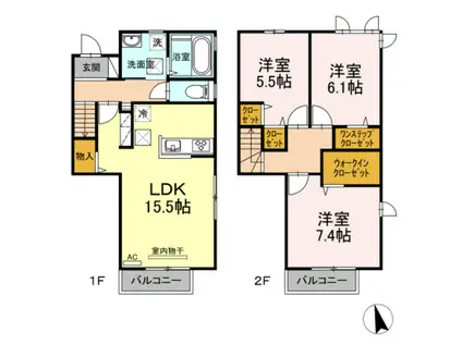 ＪＲ可部線 安芸長束駅 徒歩21分 2階建 築7年(3LDK/1階)の間取り写真