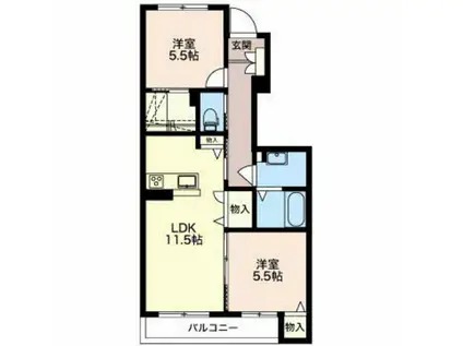 ラ・シャルール(2LDK/1階)の間取り写真