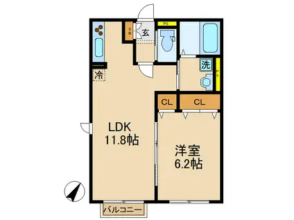 ソレイユII(1LDK/2階)の間取り写真