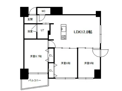 グランメール緑道館(3LDK/10階)の間取り写真